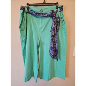 Diane Dilman Scarf Belt Wide‎ Leg Crop Pants Size 24 P W Spearmint